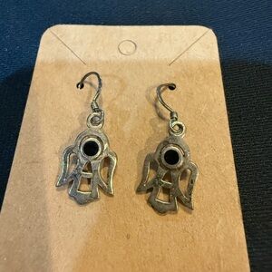 Silver Angel Earrings with Black Accents